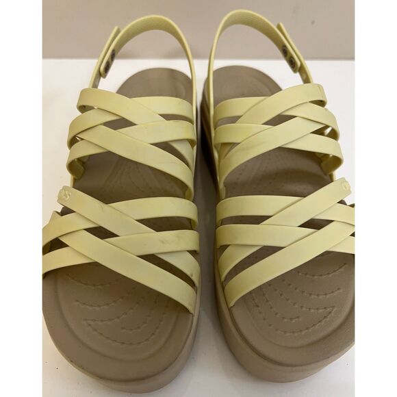 Crocs Brooklyn Strappy Low Wedge Sandals in Bone. Size 8(W). - Picture 1 of 8